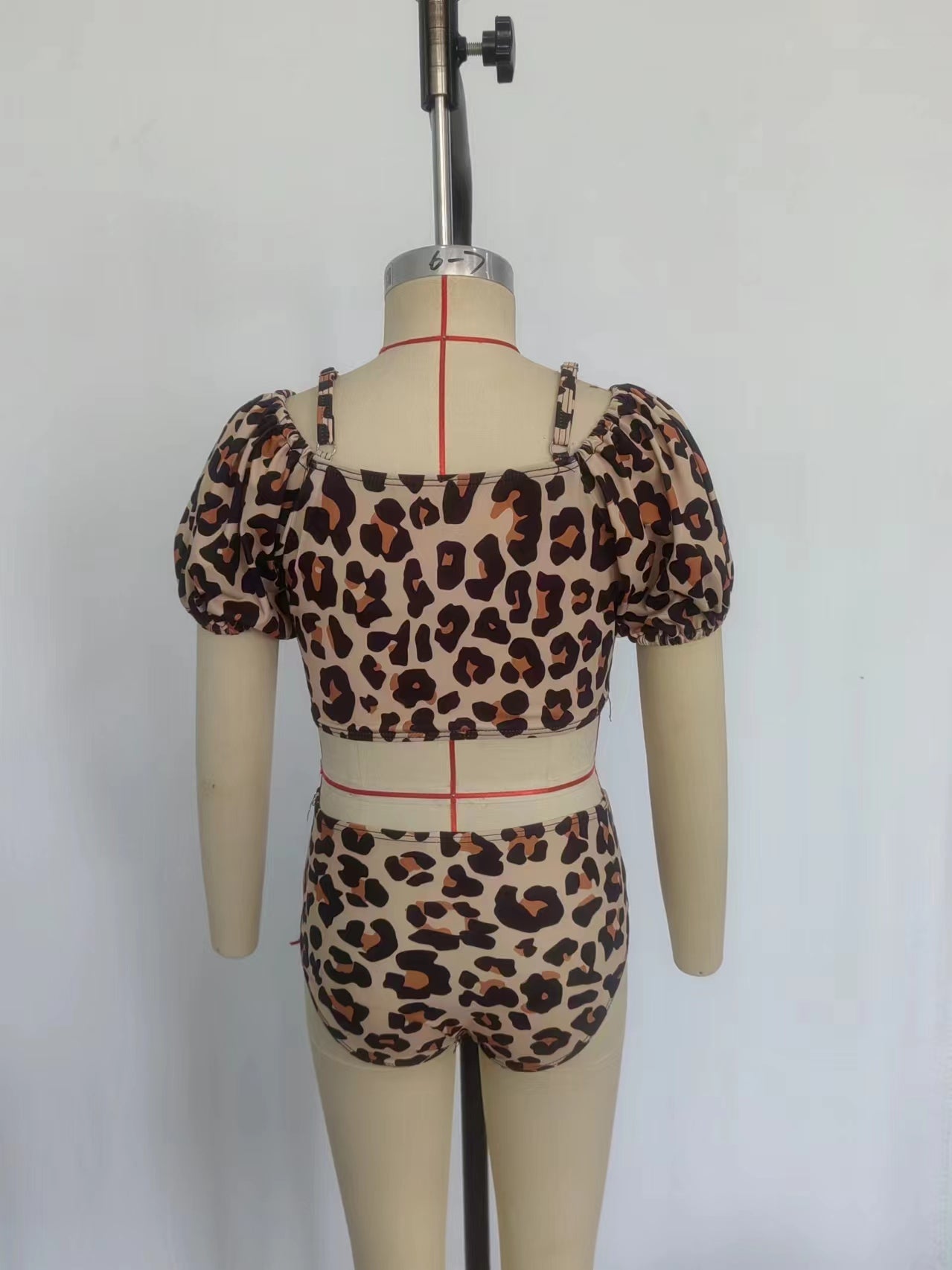 S0272 leopard short sleeve girls swimsuits