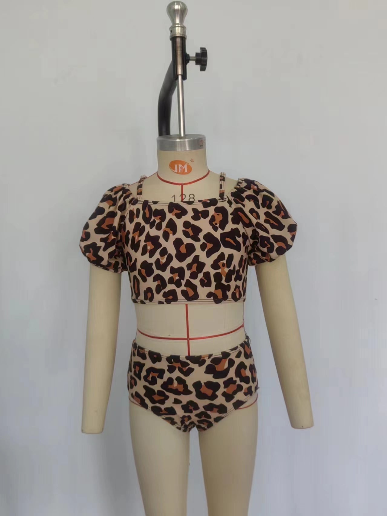 S0272 leopard short sleeve girls swimsuits