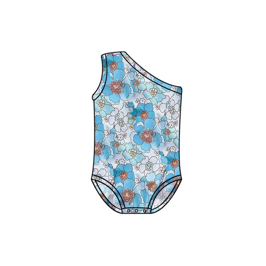 preorder S0297 blue flowers off shoulder girls swimsuits