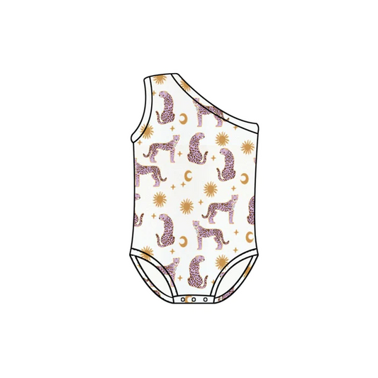 preorder S0301 pink leopard sun off shoulder girls swimsuits