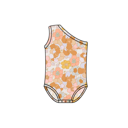 preorder S0303 flowers orange off shoulder girls swimsuits