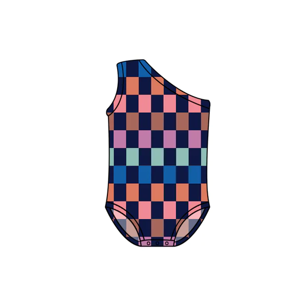 preorder S0304 colorful checkered off shoulder girls swimsuits