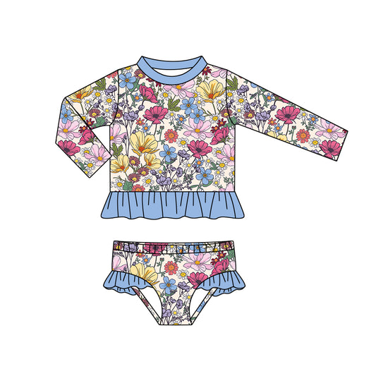 preorder S0351 multi flowers long sleeve 2pcs girls swimsuits