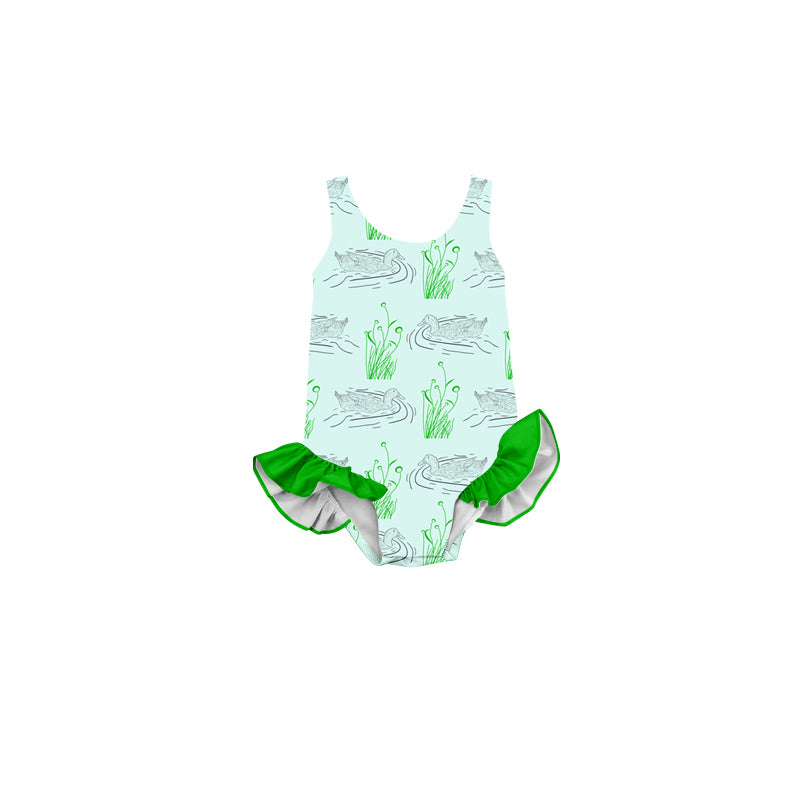 preorder S0355  mallard duck green sleeveless girls swimsuits