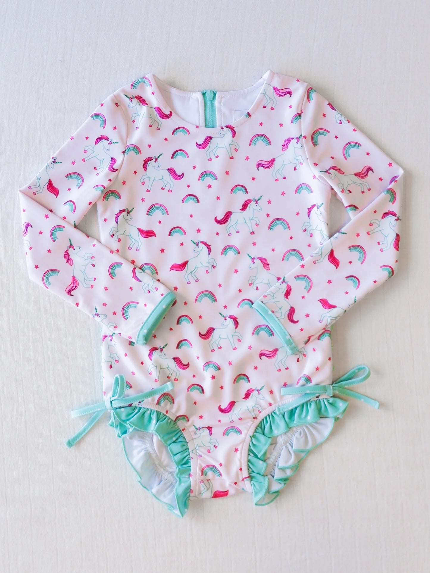 preorder S0378 rainbow unicorn pink long sleeve girls bathing swimsuits