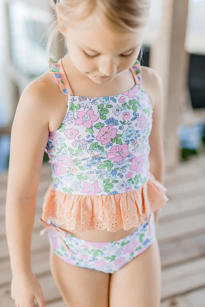 preorder S0413 pink flowers floral 2pc girls swimsuits