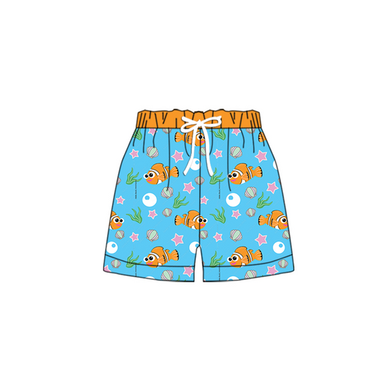 preorder S0417 cute cartoon fish blue Swimming Trunks