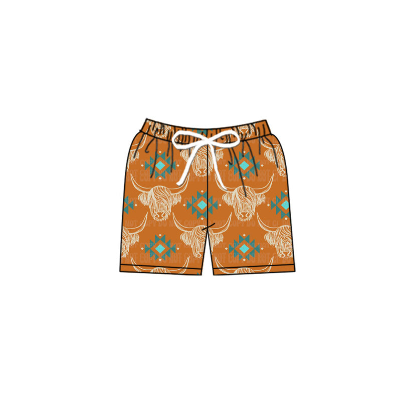 preorder S0463 Western highland cow Aztec brown boys swimming trunk