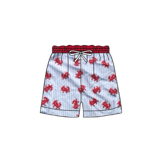 preorder S0465 red crab blue striped boys swimming trunk