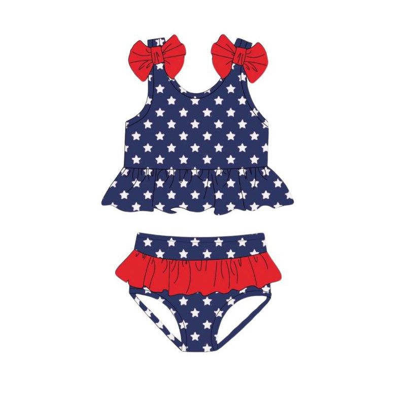 preorder S0529 July 4th star blue 2pc girls swimuits