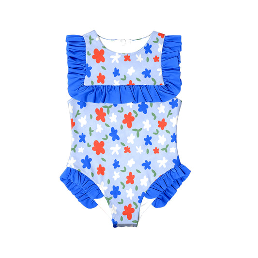 preorder S0592 July 4th red blue flowers girls swimsuits
