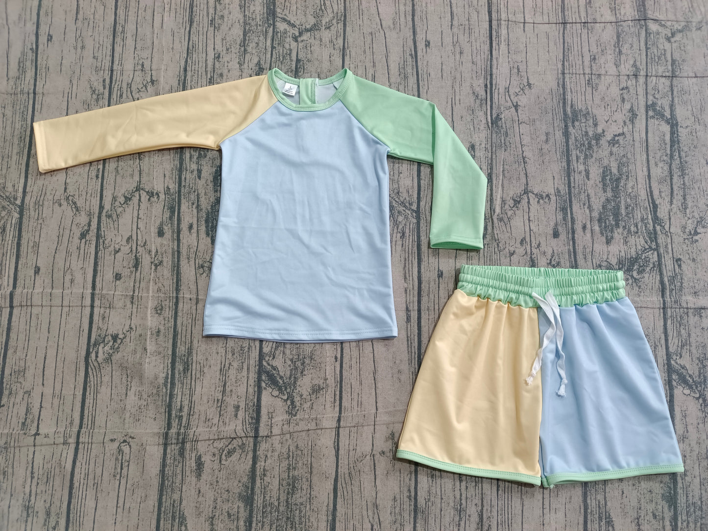 preorder Samples S0634 Yellow Mint Green Blue Long Sleeve Shorts Boys Swimsuits