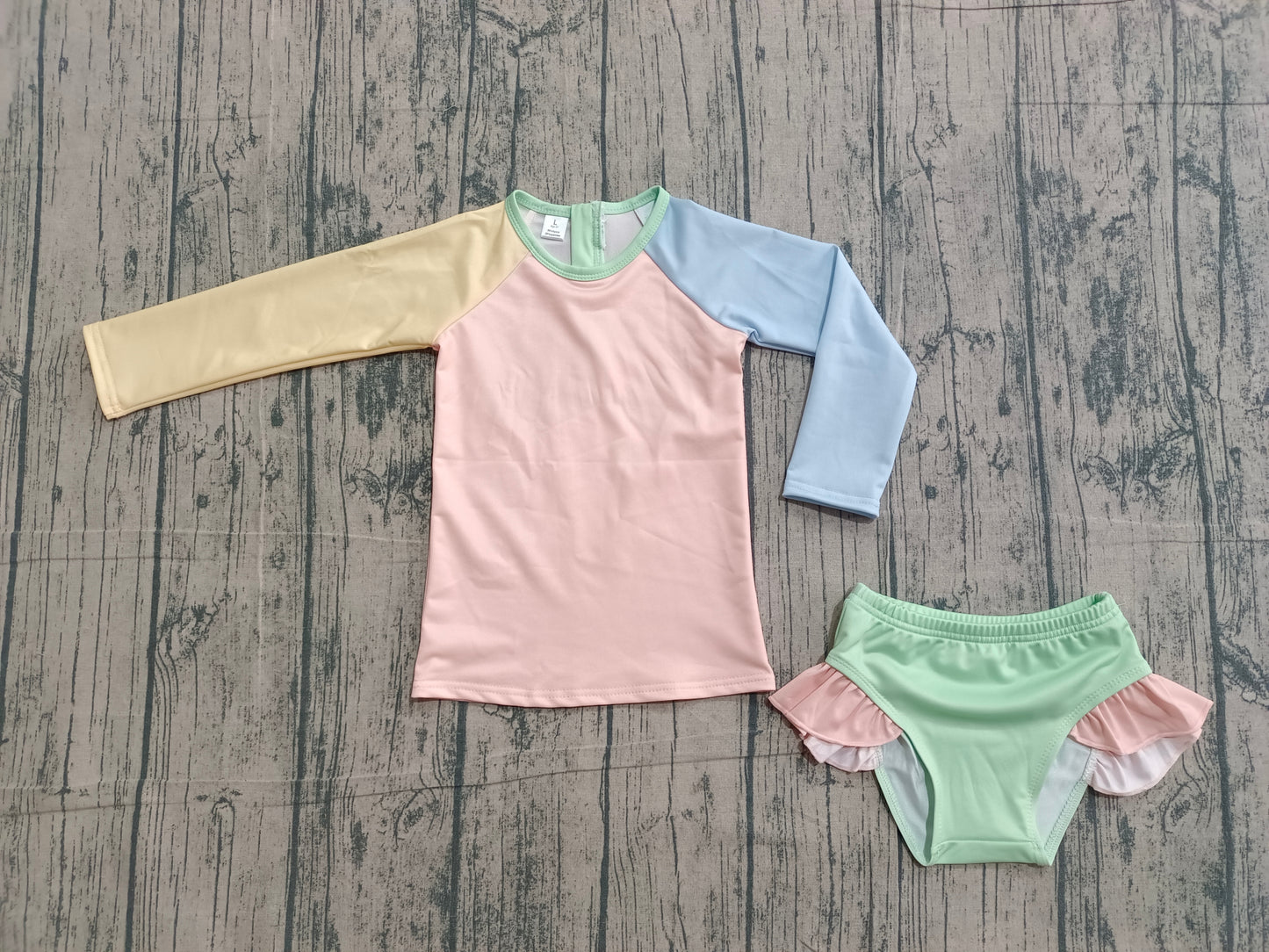 preorder Samples S0637 Yellow Pink Blue Mint Green Long Sleeve Shorts Girls Swimsuits