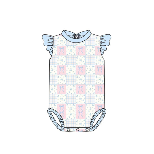 preorder S0640 Bows Flowers Pink Blue Flutter Sleeve Girls Swimsuits