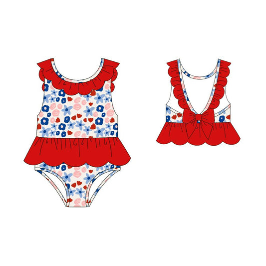 preorder S0647 July 4th Flowers Girls Swimsuits