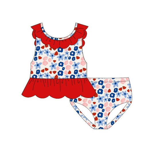 preorder S0648 July 4th Flowers Girls Swimsuits