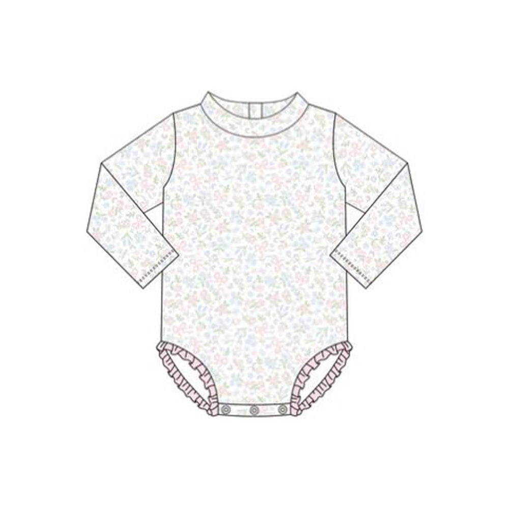 preorder S0654 Pink Flowers Floral Long Sleeve Girls Swimsuits