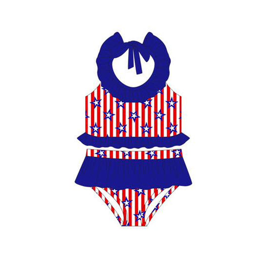 preorder S0659 BJuly 4th Star Red Striped Girls Swimsuits