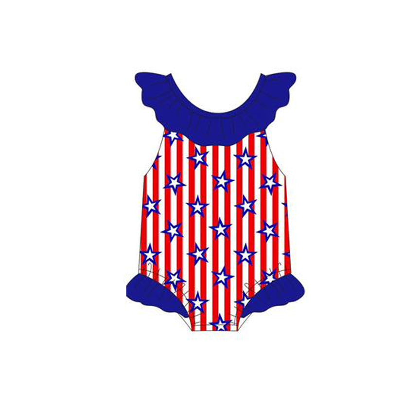 preorder S0660 BJuly 4th Star Red Striped Girls Swimsuits