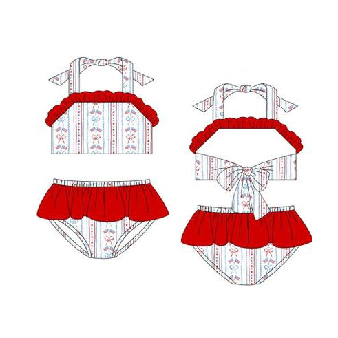 preorder S0665 July 4th Star Red Girls Swimsuits