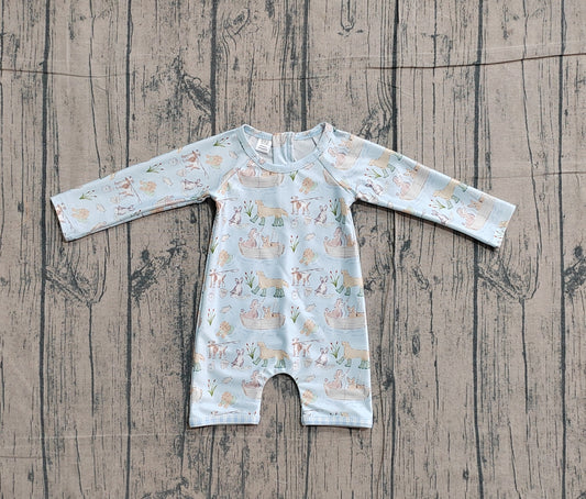 preorder S0701 Hunting Mallard Dog Blue Zipper Long Sleeve Boys Swimsuits