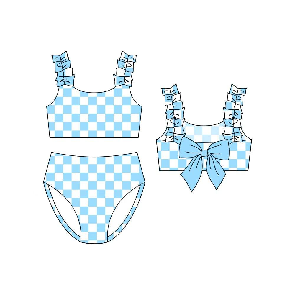 preorder S0708 Blue Checkered Girls Swimsuits