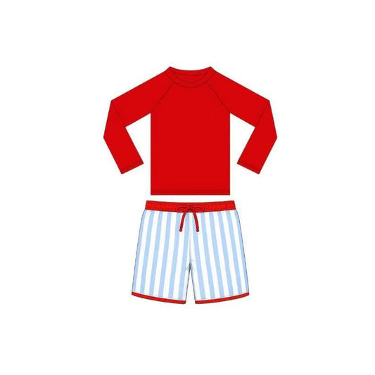 preorder S0734 July 4th Red Long Sleeve Blue Shorts Boys Swimsuits