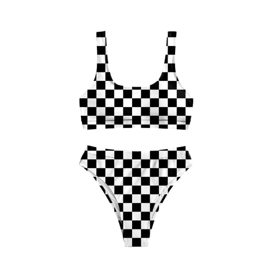 preorder S0738 Black Checkered Adult Women Swimsuits