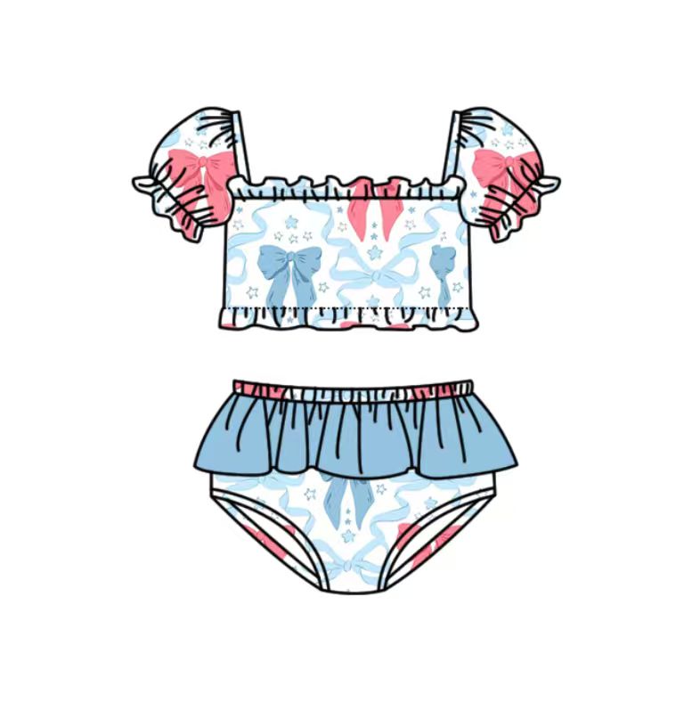 preorder S0741 Pink Blue Bows Girls Swimsuits