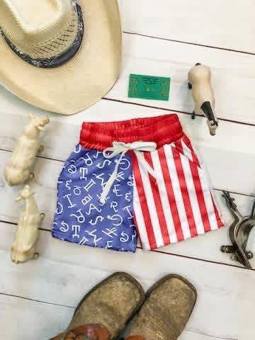preorder S0750 July 4th Red Blue Boys Swimming Trunk