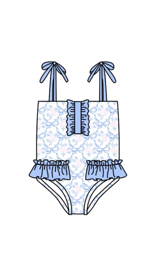 preorder S0752 Blue Bows Girls Swimsuits