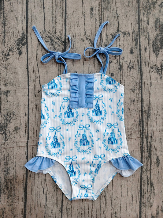 preorder Samples S0753 Blue Castle Bows Girls Swimsuits