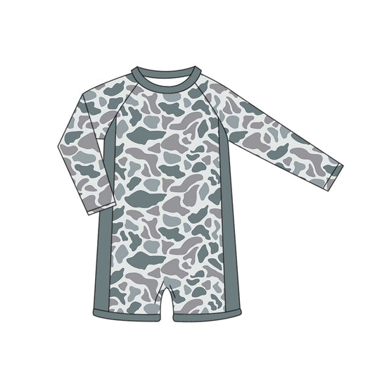 preorder S0768 Grey Camo Long Sleeve Boys Swimsuits