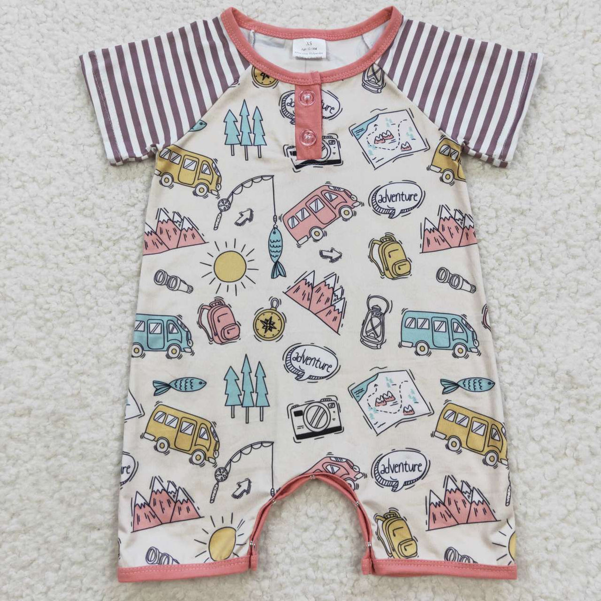 SR0394 Adventure Bus Tree Short Sleeve Kids Romper