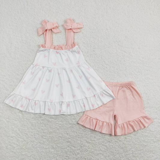 GSSO0447 Valentine's Day heart pink sleeveless shorts girls set