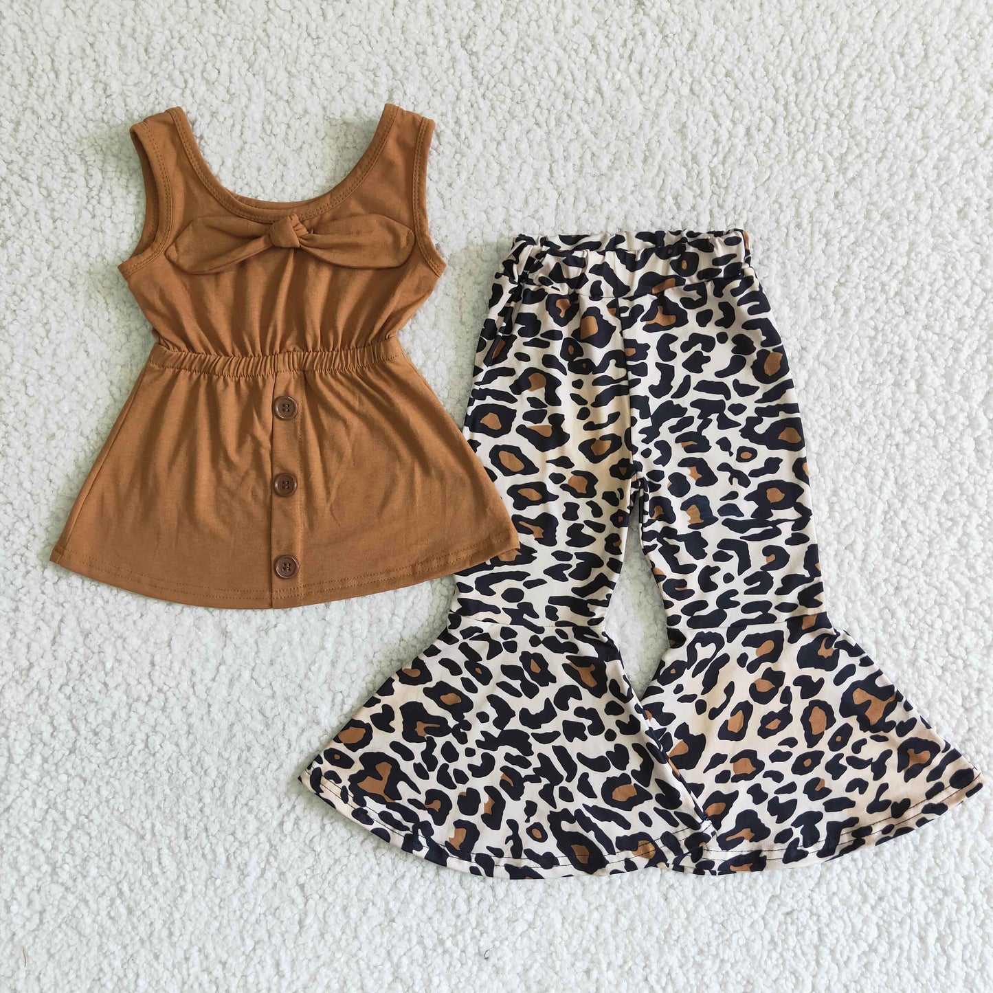 A18-3 Brown Sleeveless Top Match Leopard Print Girls Outfits
