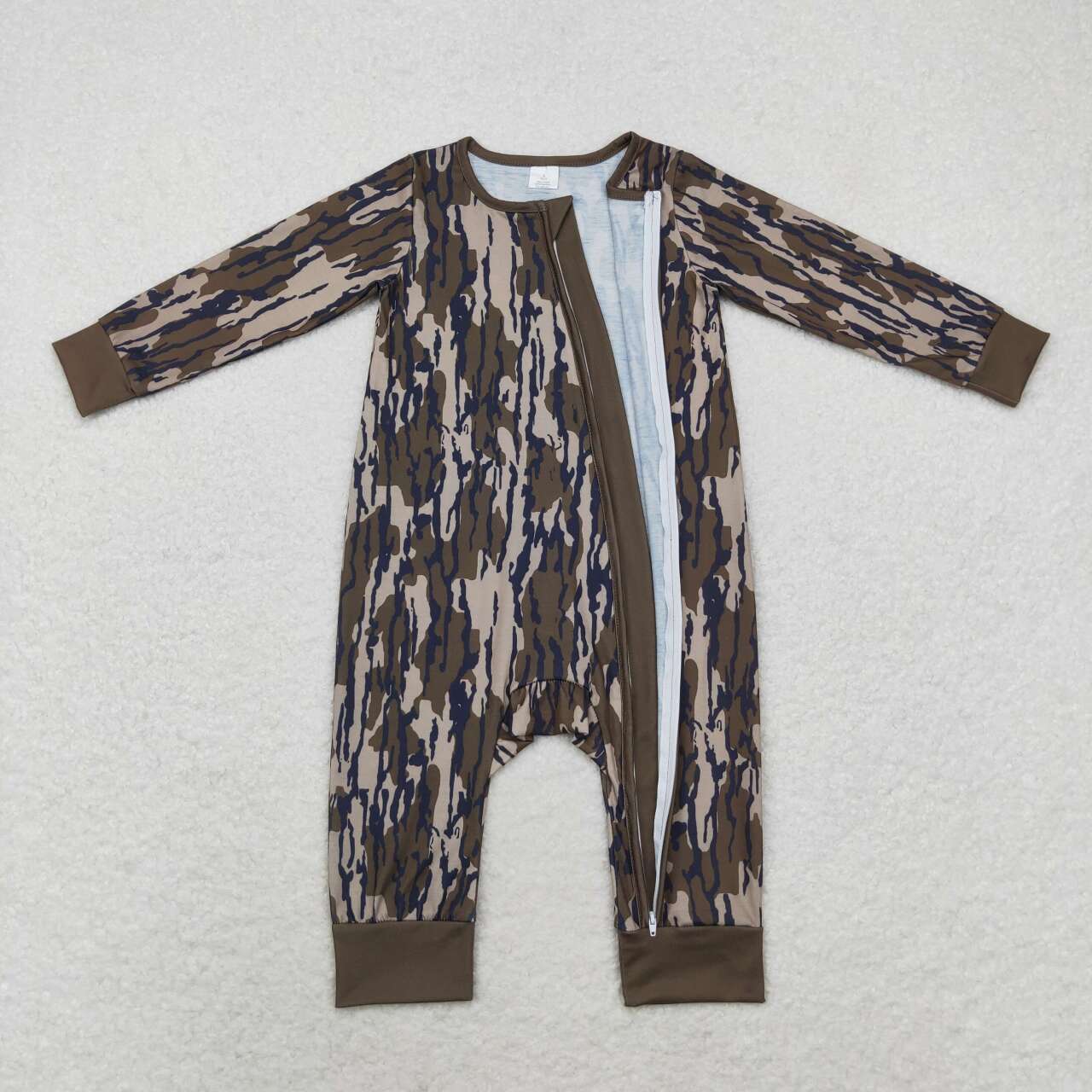 LR1452 bamboo green camo long sleeve zipper boys romper