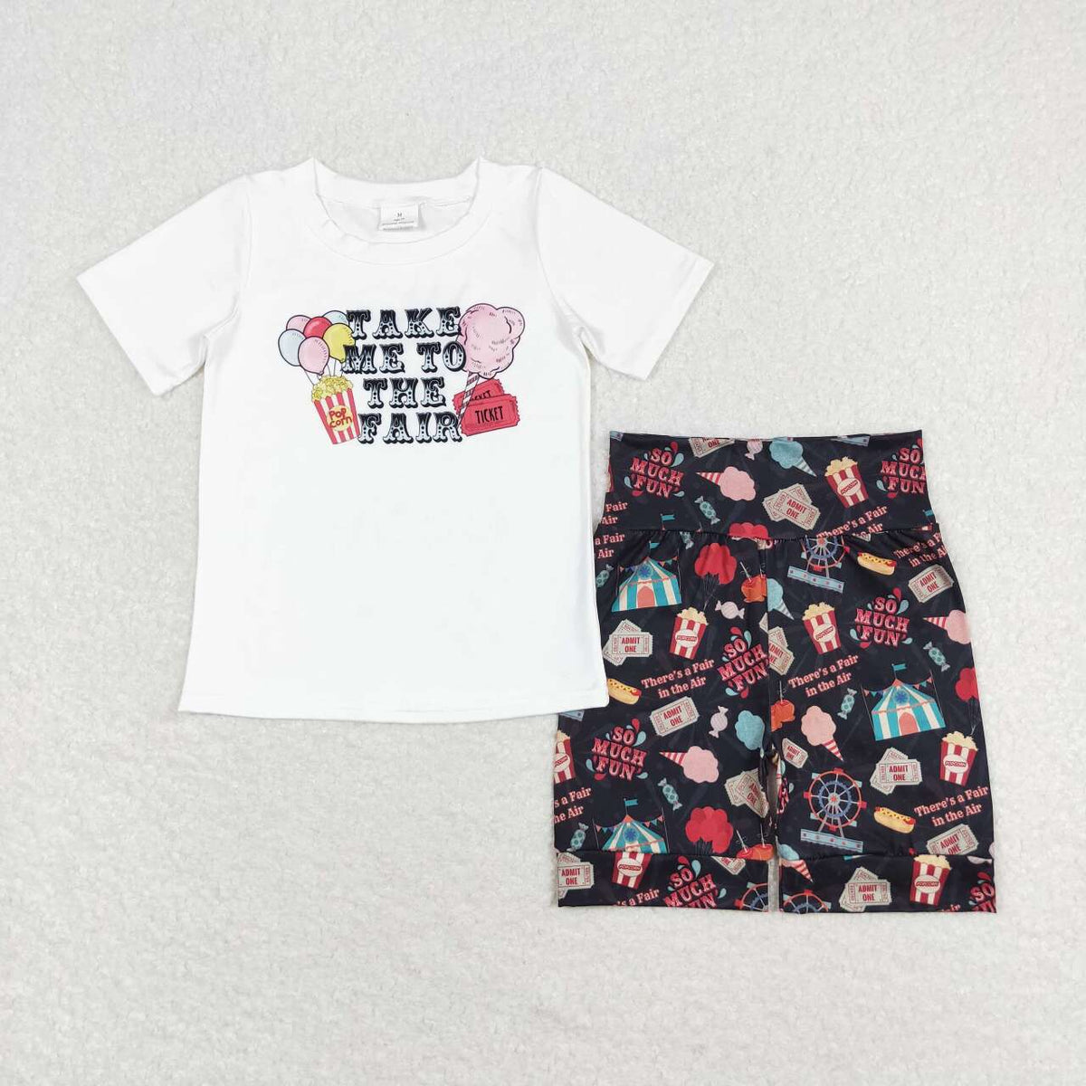 GSSO0735 Take me to the fair short sleeve colorful ice horse shorts girls set