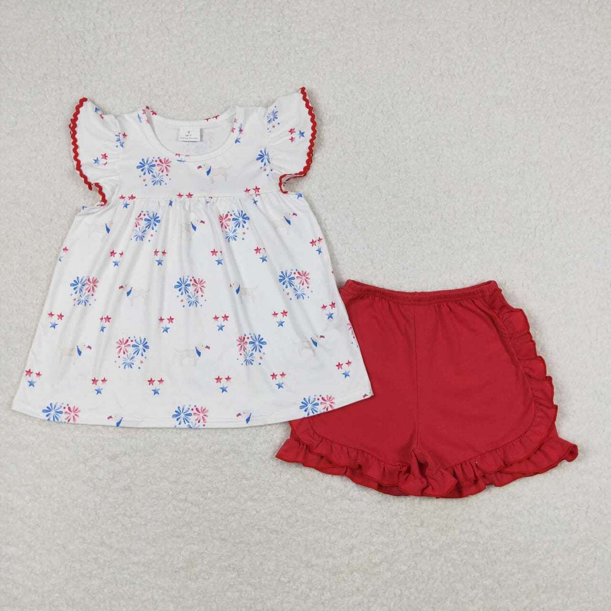 GSSO0797 July 4th dog star flutter sleeve red shorts girls set