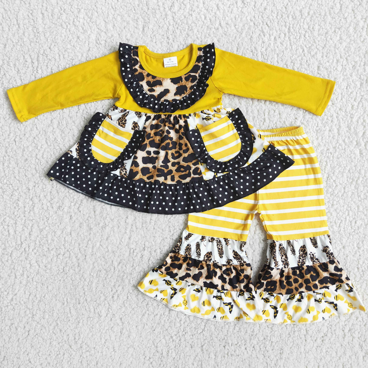 6 B5-2 Yellow Leopard Print Pockets Kids Outfits