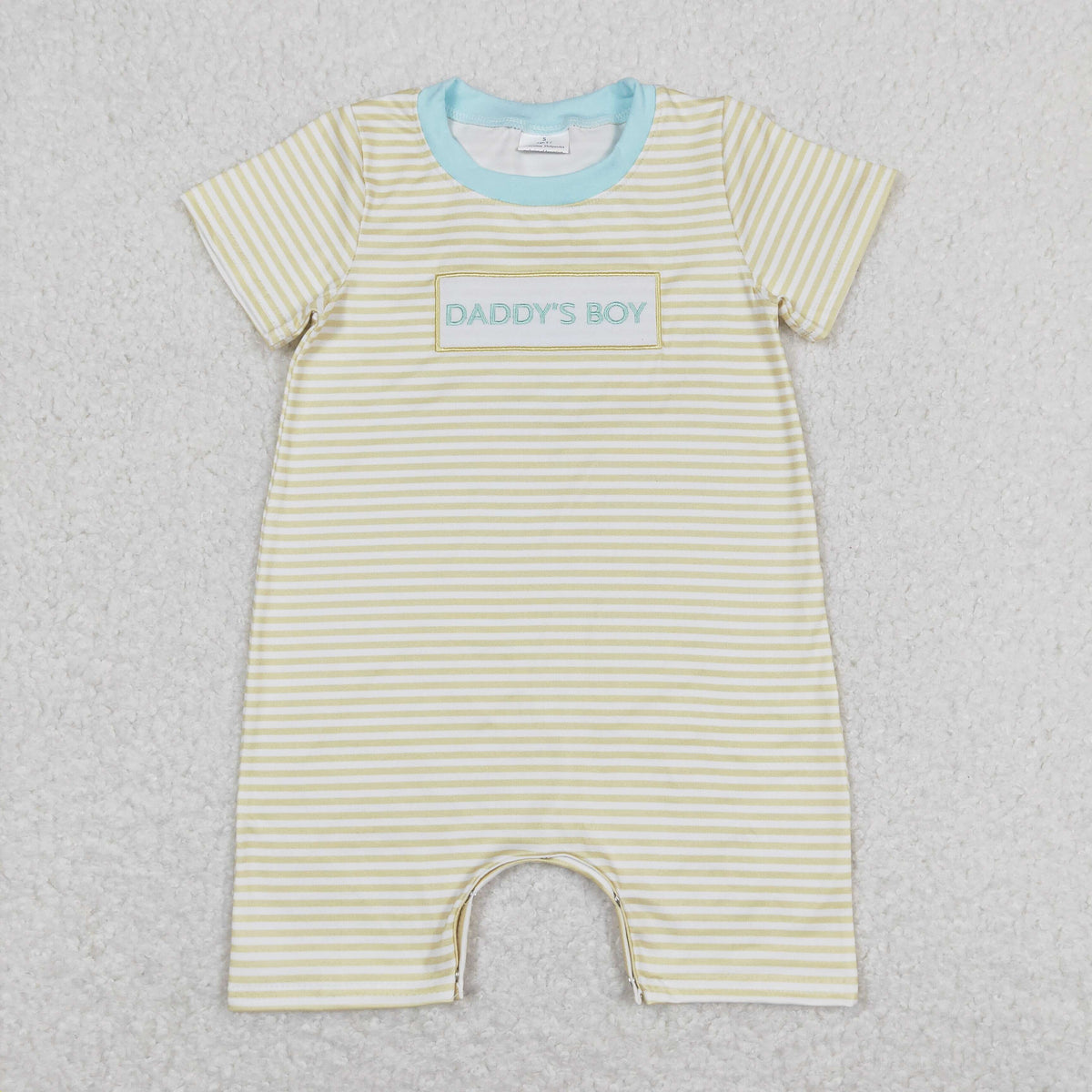 SR0890 embroidery daddy's boy yellow striped short sleeve boys romper