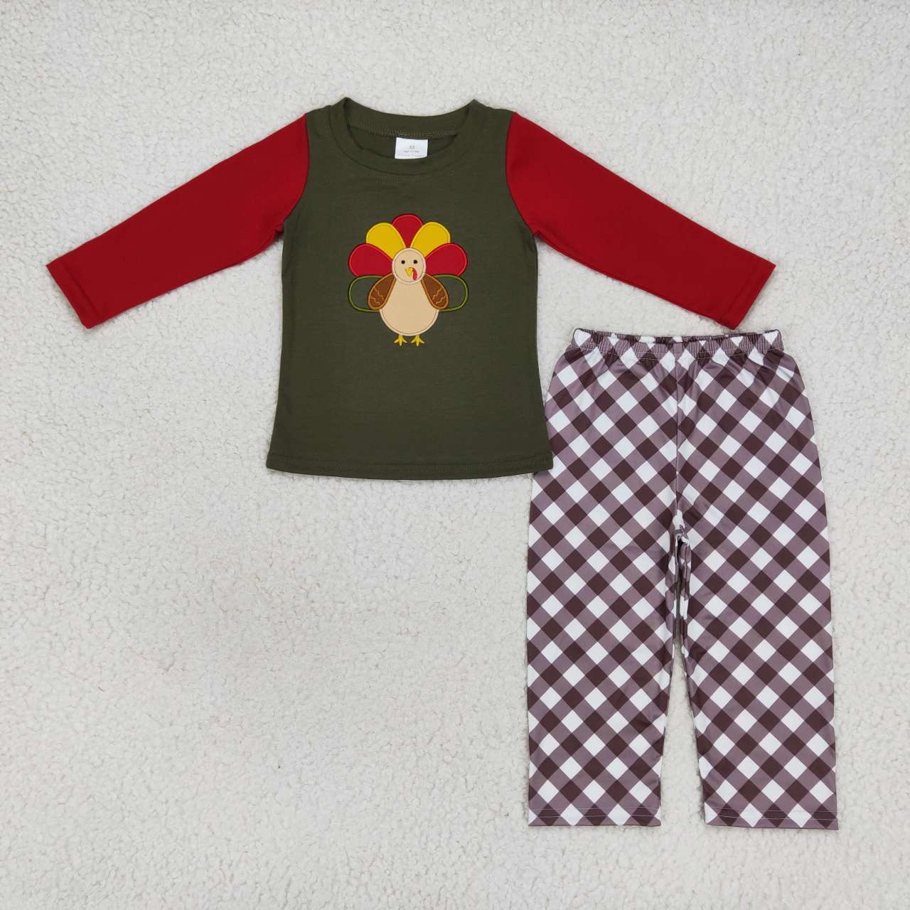 BLP0339 Thanksgiving turkey long sleeve pants boys set