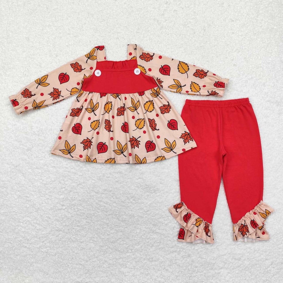 GLP1503 Autumn leaf long sleeve red pants girls set