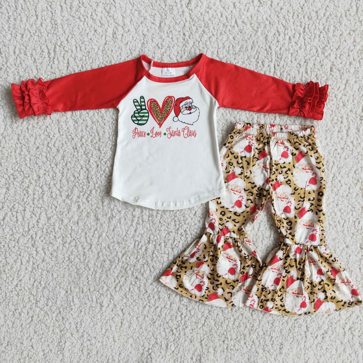 6 A13-5 Peace Love Santa Christmas Long Sleeve Tunic Casual Kids Outfits
