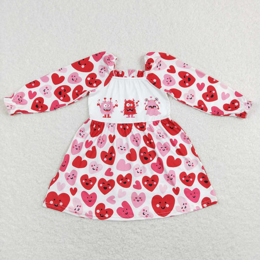 GLD0498 Valentine's Day Monster Heart Long Sleeve Girls Dress