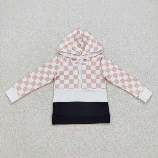 BT0367 Khaki plaid hoodie boys top
