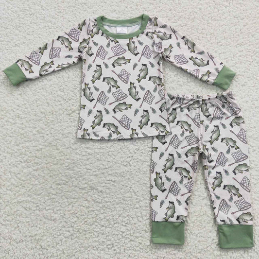 BLP0179 Fish Green Long Sleeves Boys Kids Pajamas