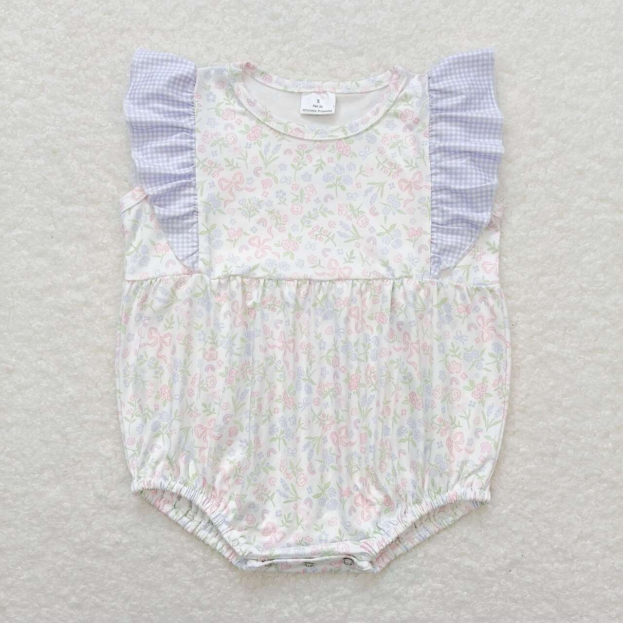 SR1351 multi color flowers blue flutter sleeve girls romper