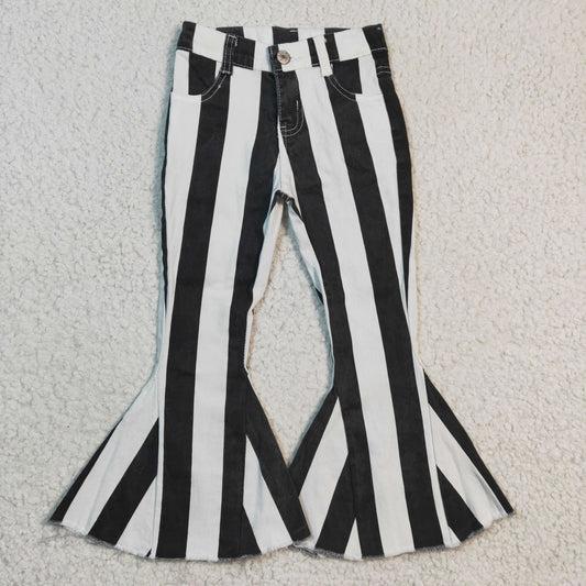 P0046 Black & White Striped Print Denim Jeans