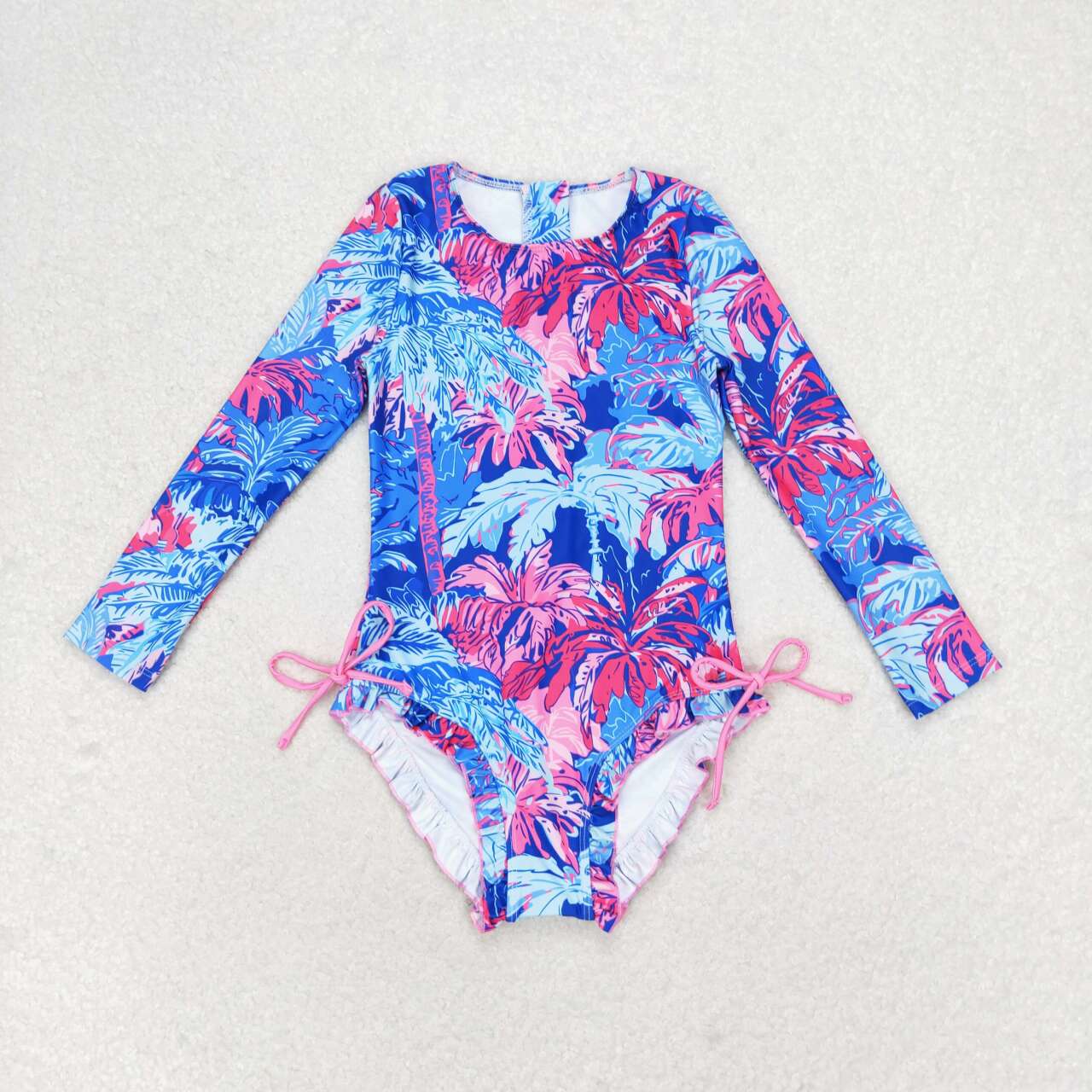 S0377 Coconut tree leaves long sleeve girls bathing swimsuits